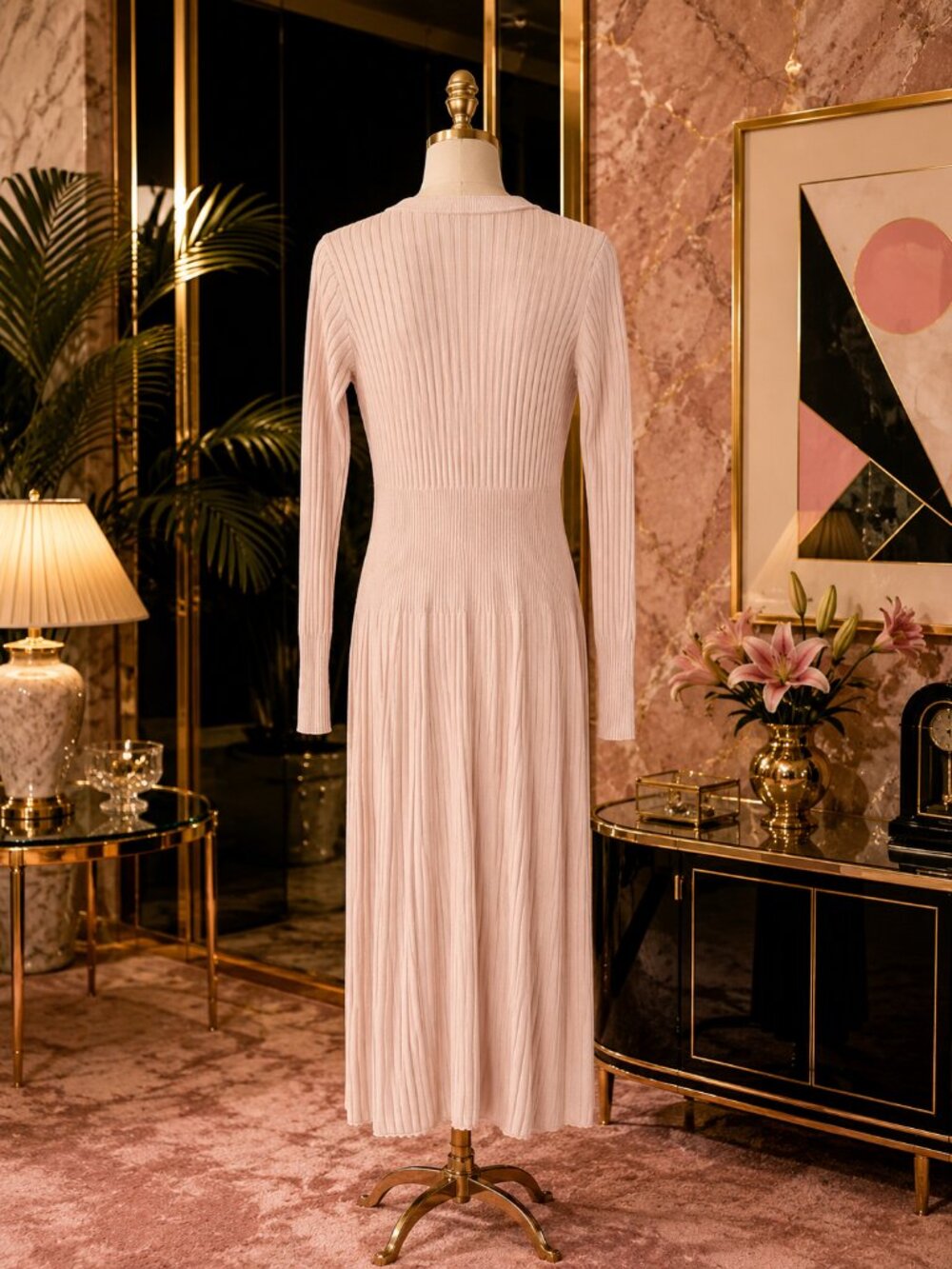 Vintage-Inspired/Pleated Maxi/Flowing A-Line/Elegant/Cardigan - Picture 2 of 4